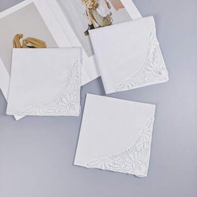 2条13.7英寸/35厘米高密度白色蕾丝边手帕，适用于伴娘礼服和婚礼装饰