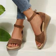 Comfortable Wedge Sandals For Women Open Toe Ankle Strap Heels Summer Dressy Platform Shoes - 棕色 - 查看 8