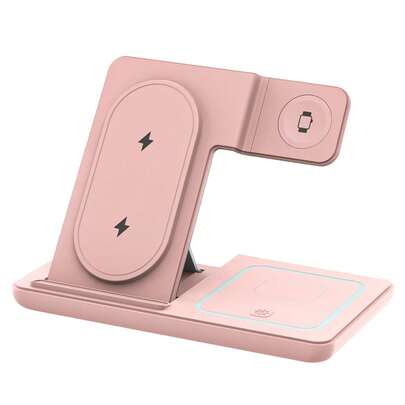 AmSengo 15W Fast Wireless Charger Stand 3 In 1 Foldable Charging Station Compatible With Iphone 16 15 14 13 12 11 Watch 9 8 7 6 5 Pro USB Power Supply