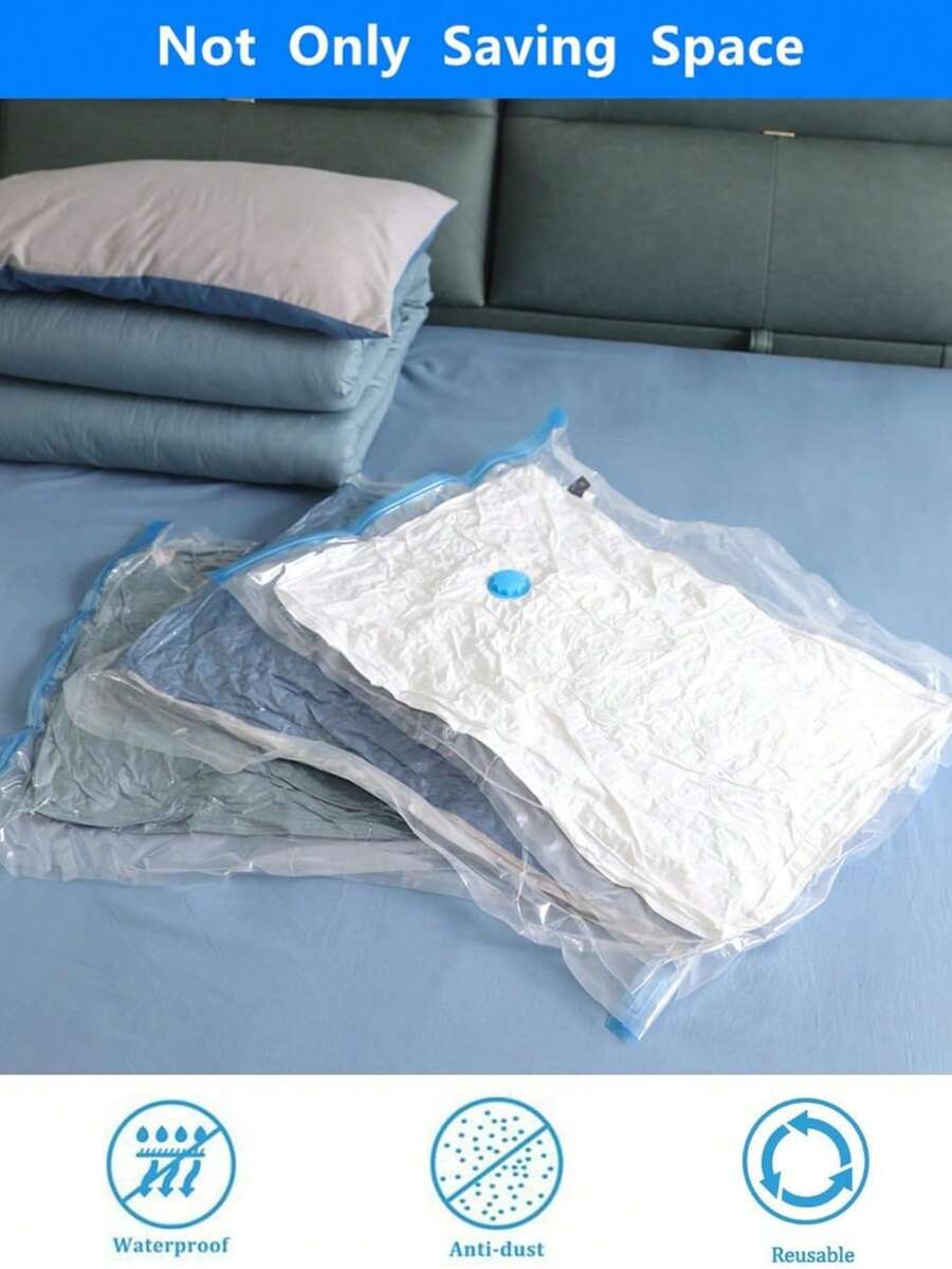 真空收納袋 可重複使用壓縮袋 防潮防蛀 大容量可折疊 適用於毯子、枕頭、衣物、床上用品，適合居家、衣櫥、浴室、戶外、學校、旅行與度假使用