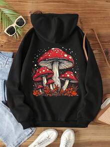 ملابس نسائية للشتاء والخريف، بلوزات هودي مطبوعة، هوديز كاجوال مع جيوب - الأسود - مشاهدة 1