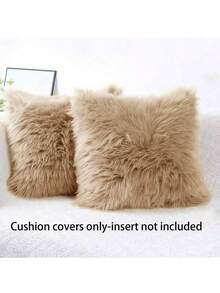 1pc Solid Color Soft Plush Square Decorative Throw Pillow Case (Pillow Insert Not Included) - Khaki - View 12