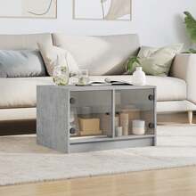 Coffee Table With Glass Doors Concrete Grey 68x50x42 Cm - Grey - View 4