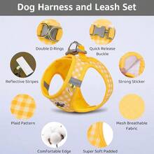 Dog Harness And Leash SetSoft Mesh Breathable Small Dog Harness Reflective Adjustable Puppy Harness No Pull Pet Harness For Small Dogs And Cats - 中+黃色 - 查看 5