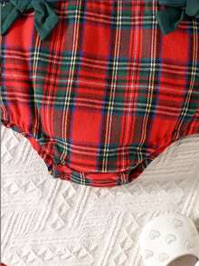 Baby Girls' Peter Pan Collar Cute Striped & Plaid Christmas Atmosphere Fashion Adorable Long Sleeve Bodysuit, Spring/Autumn - Red - View 5