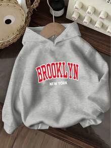 3 件套 Tween Boy 纽约 & 布鲁克林 & 洛杉矶文字印花羊毛衫 LiPullover 运动衫odie 运动衫套装，温暖舒适，适合秋冬 - 灰色 - 查看 4