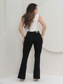 Women's Flare Jeans, High Waist, Bell Bottom - 黑色 - 查看 2