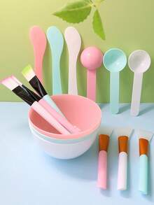 Set de 5 piezas de tazón para mascarilla facial, tazón de plástico grande para mascarilla facial DIY Spa, paleta, cepillo de silicona, herramientas de belleza