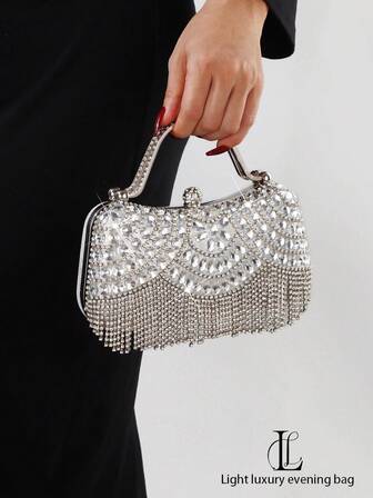 Women's Evening Bag, Diamond Tassel Handbag & Clutch Set, Sparkling Gemstone Hardware, Suitable For Weddings, Parties, Galas, Holiday Gifts, Women's Gifts, Formal Attire