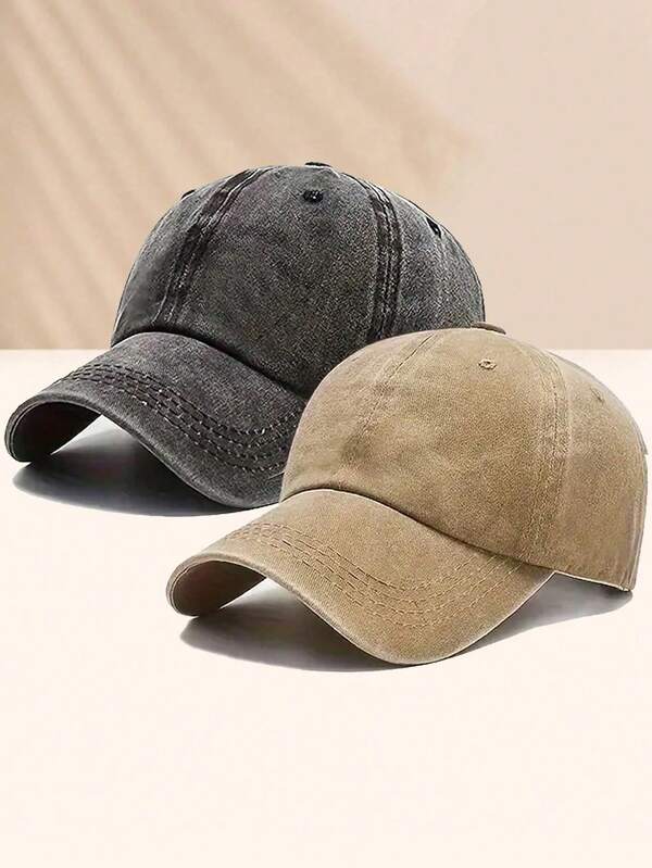 2pcs Unisex Solid Color Adjustable Washed Baseball Cap, Casual Outdoor Fashion
