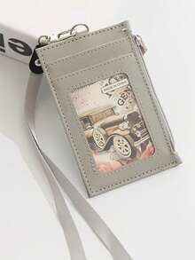 休闲仿皮卡包 - 1 件带挂绳的拉链证件包 - 无衬里可手洗女士钱包迷你钱包钱包学校用品卡包钱包返校用品 - 彩色 - 查看 11