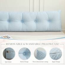 Soft Headboard Pillow Bed Wedge Pillow For Headboard With Side Pockets Dorm Headboard Twin Full Queen King Backrest Pillow, Bed Bolster Pillows For Back Support With Removable Cover - Màu xanh nhạt - Xem 3