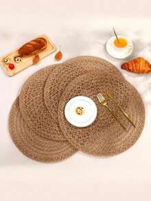 1/4/6/12 pezzi Tovagliette rotonde in stile bohémien da 15 pollici in lino intrecciato, adatte per decorazioni tavola per feste, compleanni, all'aperto in stile rustico, adatte per tutte le stagioni