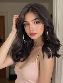 14英寸自然短卷棕色假发，耐热，中分直发，适合节日、日常、派对、时尚造型，合成纤维假发，适用于万圣节、圣诞节、新年、狂欢节、音乐节、角色扮演等场合，耐热假发 - 黑棕色 - 查看 5