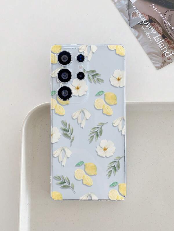 1pc Fashion Full-Screen Floral, Bow, Leaf, Lemon Painted Pattern Soft TPU Transparent Shockproof Anti-Scratch Anti-Fingerprint Phone Case, Camera Lens Protection Compatible With Apple, Nothing, Pixel, INFINIX, Redmi