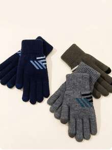 Luvas de inverno, fio de malha, tela sensível ao toque de cinco dedos com veludo grosso, luvas quentes para jogos, masculinas e estudantes, para viagem