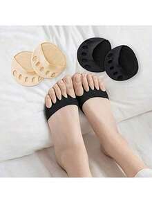 2pairs Women's Five-Toe Forefoot Pads For High Heels, Comfortable Half Insoles For Foot Care, Non-Slip Toe Socks Inserts,Autumn And Winter Heels Have Half Socks, Daily Shoe Accessories, Insole