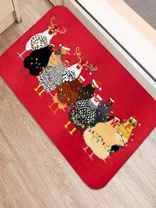1pc New Christmas Chicken Pattern Doormat, Suitable For Living Room, Bedroom, Indoor - Machine Washable - Flannel Material, Delicate Wrap, Skin-Friendly, No Pilling, Slightly Water-Resistant Easy Care, Odorless - Ideal For Home Decor, Room Decoration