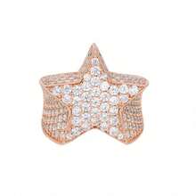 New Hip-Hop Full Diamond Micro-Inlaid Zirconia Five-Pointed Star Ring European And American Men's Jewelry - 金色 - 查看 6