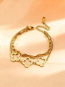 1 件优雅优质迷人实惠不锈钢镂空全密镶四叶草手链/手镯，女士珠宝礼物，适合日常佩戴、派对、购物、约会 - 幸運手鍊(3帶鋯石) - 查看 15