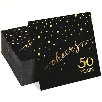 20pcs/40pcs/60pcs,50th Birthday Napkins, Celebrate Cheers To 50 Years Cocktail Party Napkins, 6.5x6.5 Inch, For Birthday Decorations, Wedding Anniversary, Black And Gold, 2 Ply Halloween Table Decorations