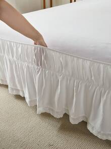 1pc French Romantic Butterfly Lace Bed Skirt, Soft Washable Stretchy Polyester Fiber, Fits Various Bed Sizes, New Arrival