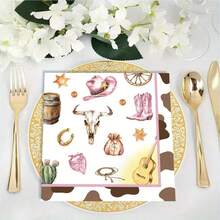 20张/40张/60张西部牛仔主题纸巾，一次性午餐/晚餐纸巾，适用于婴儿派对、生日派对、西部主题派对用品 - 彩色 - 查看 14