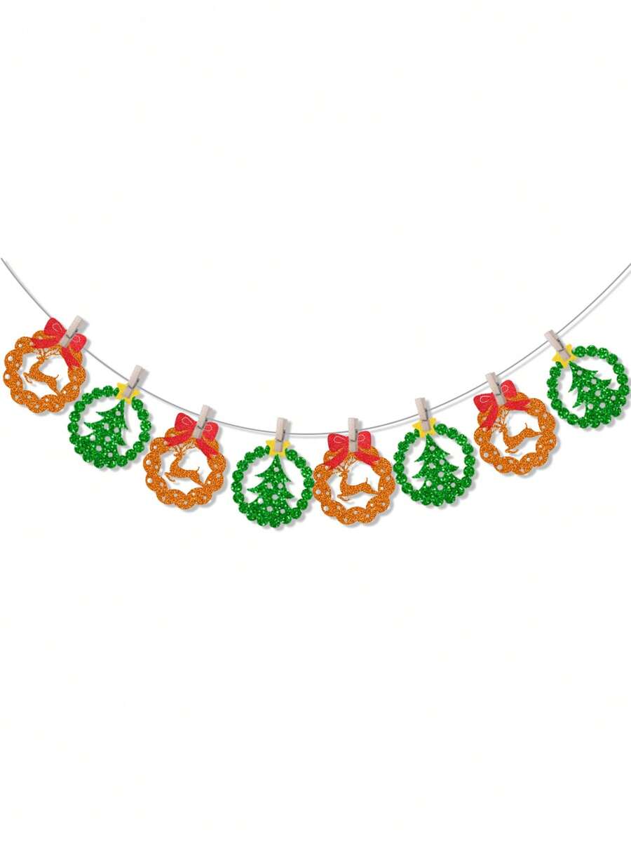 1 Set Christmas Reindeer & Christmas Tree Garland, Suitable For Christmas Fireplace Decor, Party Decor, Holiday Decor, Indoor Cute Hanging Decor, Fireplace Decor