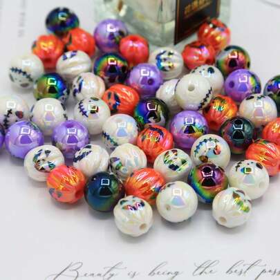 10/50 Stück Halloween Stil Kürbis, Geist & Spinnen Perlen für DIY Schmuckherstellung, glänzend UV beschichtet orange Acryl Fokusperlen für Basteln, Handyanhänger & Stift Dekorationen, Halloween Dekorationen, Halloween Perlen, günstige Schulbedarf