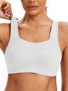 Wingslove 大码高强度运动文胸，女士款，无钢圈无衬垫全罩杯，宽肩带U型后背设计，透气舒适，适合跑步、健身房锻炼。 - 白色 - 查看 4
