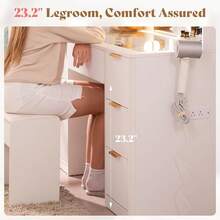 36.2 Inch Fluted Vanity Desk With Mirror And Adjustable LED Lights, Elegant Makeup Vanity With Glass Top, 4 Drawers, And Built-In Charging Station For Bedroom Or Dorm, Ideal For Women And Girls - Xem 9