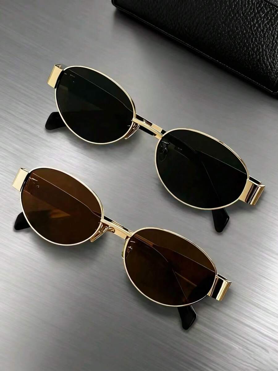 1/2 Pcs Of Women's Metal Frame Oval/Polygonal Fashion Glasses, Suitable For Daily Use And Outdoor Activities