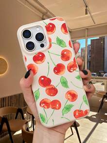 Watercolor Cherry Fruit Phone Case, A Lovely Summery Shockproof Phone Case With A Beautiful Red Cherry Pattern And Leaves,Compatible With Iphone 17Promax/17Pro/17Air/17/16Promax/16Pro/16Plus/16/15Pro - 摩卡 - 查看 7