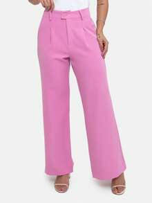 Simple Elegant Casual Polyester Zipper Pocket Button Daily Pants - Baby Pink - View 5
