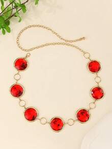 Dây chuyền thắt lưng Ruby lấp lánh, thiết kế tròn thanh lịch + đá quý sáng bóng, vòng eo tôn dáng, đa năng và bền bỉ, phụ kiện thiết yếu, hình trái tim động vật bằng hợp kim kẽm - Đỏ - Xem 9