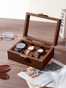3 Slots Wood Watch Storage Boxes, Coconut Brown Watch Display Case With Glass Window, Wood Watch Display Case Ideal Gift For Men In Father Day Birthday Valentines Wedding Anniversary,Multifunctional: This Watch Storage Box Can Not Only Hold Watches.
