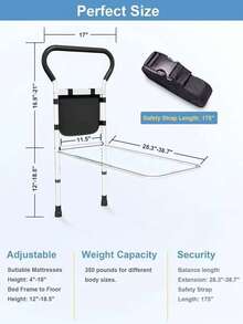 Safety Bed Rails Height Width Adjustable Bed Assist Rail - 黑與白 - 查看 3