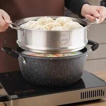 1 szt. żeliwny garnek do zupy z powłoką zapobiegającą przywieraniu z kamienia maifańskiego, podwójne uchwyty, łatwy w czyszczeniu, wielofunkcyjny garnek do duszenia, gotowania i codziennego gotowania, kompatybilny z większością kuchenek, idealny na posiłki świąteczne i do użytku w kuchni domowej