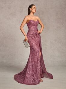 优雅宴会礼服，正式婚礼宾客晚礼服，女士正式场合派对/舞会、毕业典礼礼服 - 淺灰紫 - 查看 6