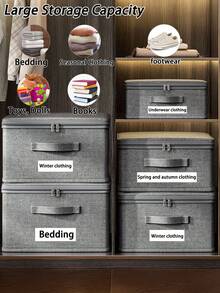 1pc Home Foldable Wardrobe Storage Box, Layered Organizer For Clothes, Bed Sheets & Blankets, Storage Basket With Handle & Zipper, Dustproof Waterproof Mothproof, Easy To Clean Washable Reusable - Multicolor - View 4