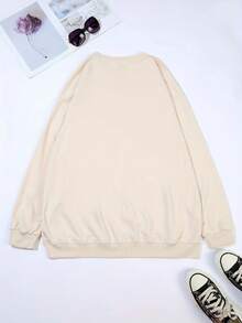 2025FAVORITE DAUGHTER Graphic Print Women's Casual Sweatshirt - Black Round Neck Long Sleeve Pullover, Machine Washable Autumn Winter Warmth, Perfect Gift For Daughters, Sweaters For S, Cozy Winter Apparel, Relaxed Fit Pullover, Comfortable CasualwearSoft And Breathable - 杏色 - 查看 3