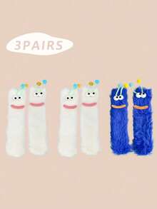 1/2/3 双女士趣味袜子、节日袜子、卡通袜子、毛绒袜子、节日袜子、中筒袜、大眼袜子、可爱袜子、保暖袜子 - 彩色 - 查看 39