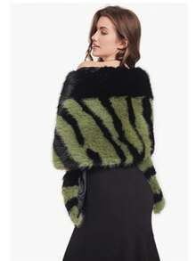 1  Animal    Casual    Fabric    Women Animal Print Faux Fur Scarf Wrap  Winter  Scarf Wrap Luxury Fur Collar Warmer Stoles Cloak   Evening Cape For Wedding Bridal - Đen Xanh - Xem 2