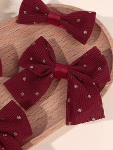 4pcs Red Fabric Bow Hair Clips For Girl, Pastel Colored Hair Bows Decor With Golden Polka Dot, Soft Daily Wear Hair Barrettes, Sweet Girls Hairpins, Teens Hair Accessories