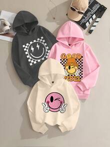 3 件套青少年女孩休闲印花连帽运动衫，厚保暖衬里长袖套头衫，适合学生，秋冬 - 彩色 - 查看 2