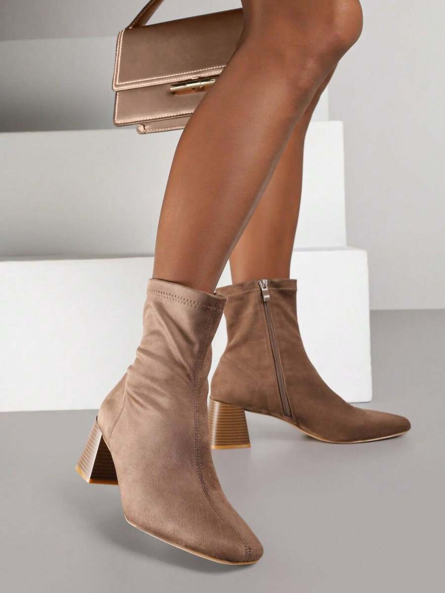 Botas de tobillo de punto suave - Botas casuales de mujer para otoño e invierno - Beis - Ver 1