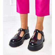 Black Patent Block Heel Shoes With Juliska Fastening - Black - View 1