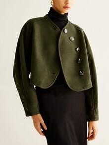 Women's Winter Solid-Color Front-Button Elegant Casual Coat For Daily Wear, Travel & Office Women's Winter Coat Women's Winter Coat New Year Elegant Women's Blouses - Olive Green - View 3