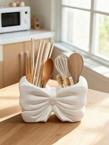 1pc Cute Ceramic Bow-Knot Shaped Utensil Holder, Fashionable Kitchen Utensil Organizer Rack, Can Hold Spoons, Chopsticks, Whisks And Cooking Tools, Modern Decorative Countertop Storage, An Ideal Choice For Home Kitchen Essentials - Multicolor - View 10