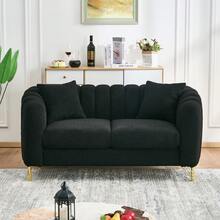 YOGLAD Modern Tufted Chenille Sofa, Luxury 3-Seater + 2-Seater Deep Couch, Loveseat & Sectional Sofa With Gold Metal Legs, Plush Chenille Fabric Couch For Living Room, Bedroom, Apartment, Family Room, Pet Friendly, Sturdy Wooden Frame, Curved Armrests, Throw Pillows, Spacious Lounge Sofa For TV, Reading, Entertaining - 黑色 - 查看 8